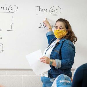 Real World English teacher Maria Cristina Morales during class at Allen Middle School.