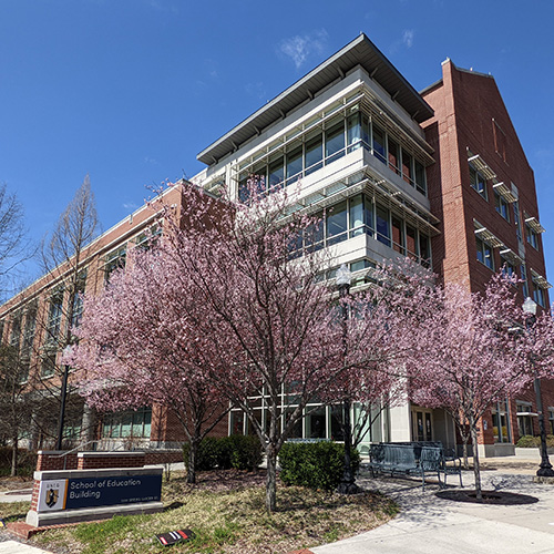 The SOE building with spring buds on the trees
