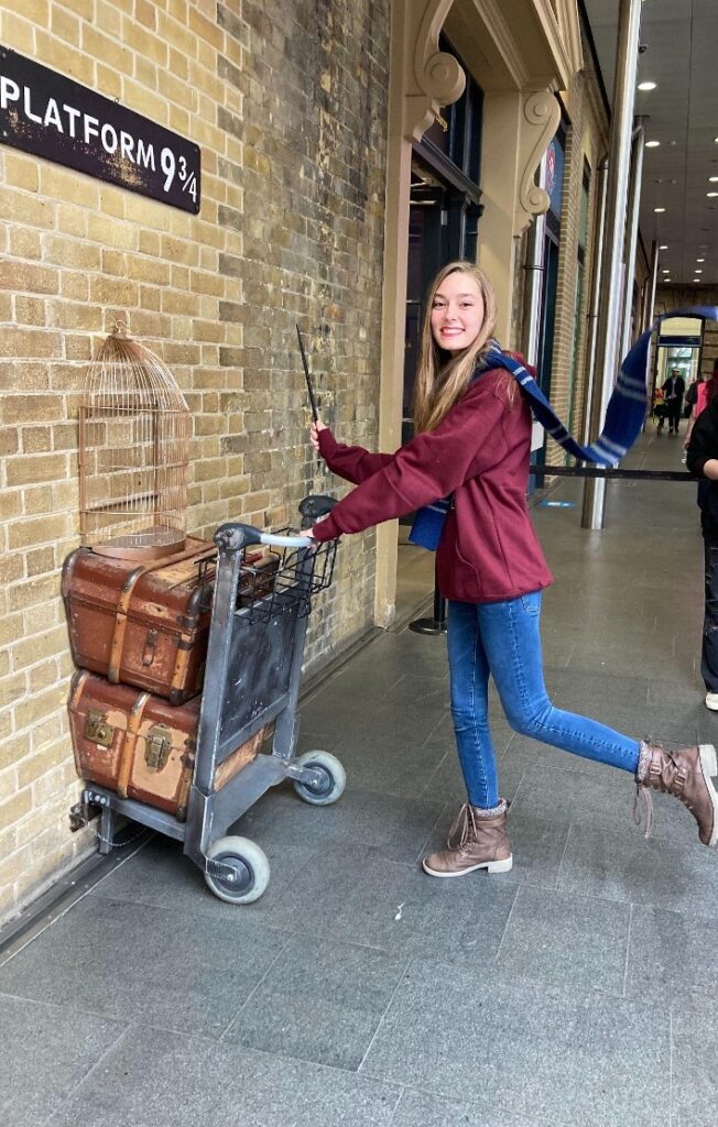 Hannah Ward explores platform 9 3/4 at Kings Cross Station in London during her summer study abroad session.