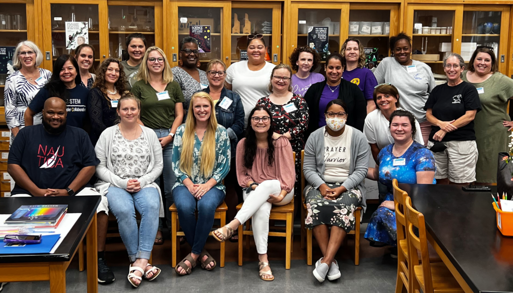 Local elementary school teachers who participated in the 2022 UNCG STEM TLC summer institute pose for a group photo
