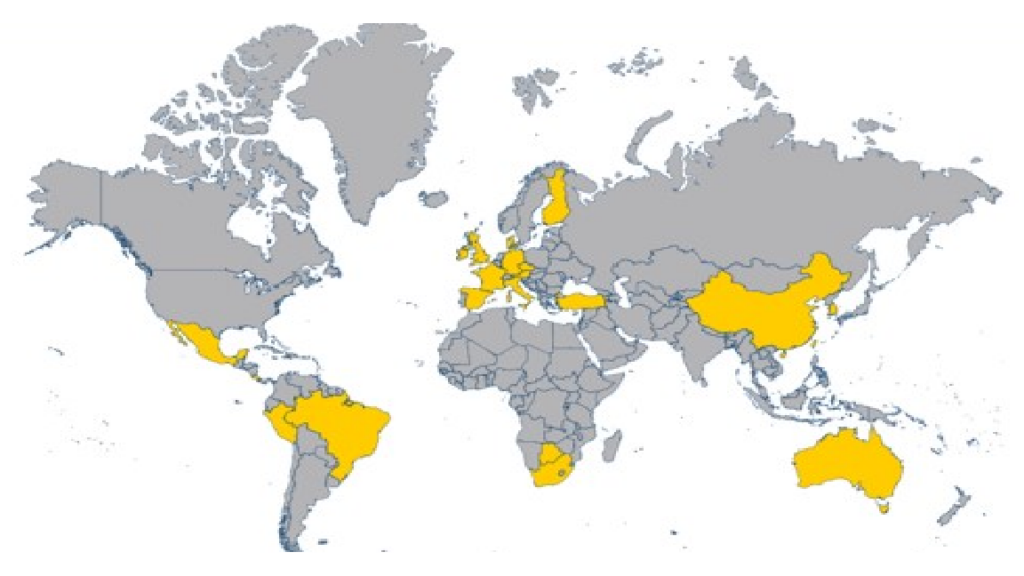 Map showing where SOE students have studied globally