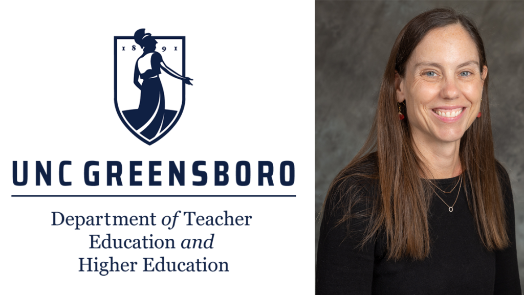 Head shot of Dr. Amy Vetter to the right of the Department of Teacher Education and Higher Education logo