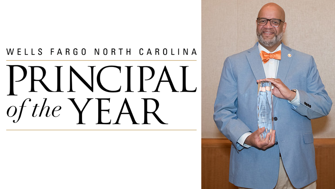 Jason Johnson, wearing light blue suit jacket, orange bow tie, and glasses, holds a clear crystal award. Beside him is a graphic that reads 