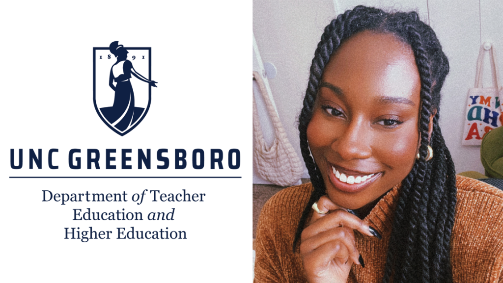 Head shot of Tyler Bacote to the righte of the Department of Teacher Education and Higher Education logo