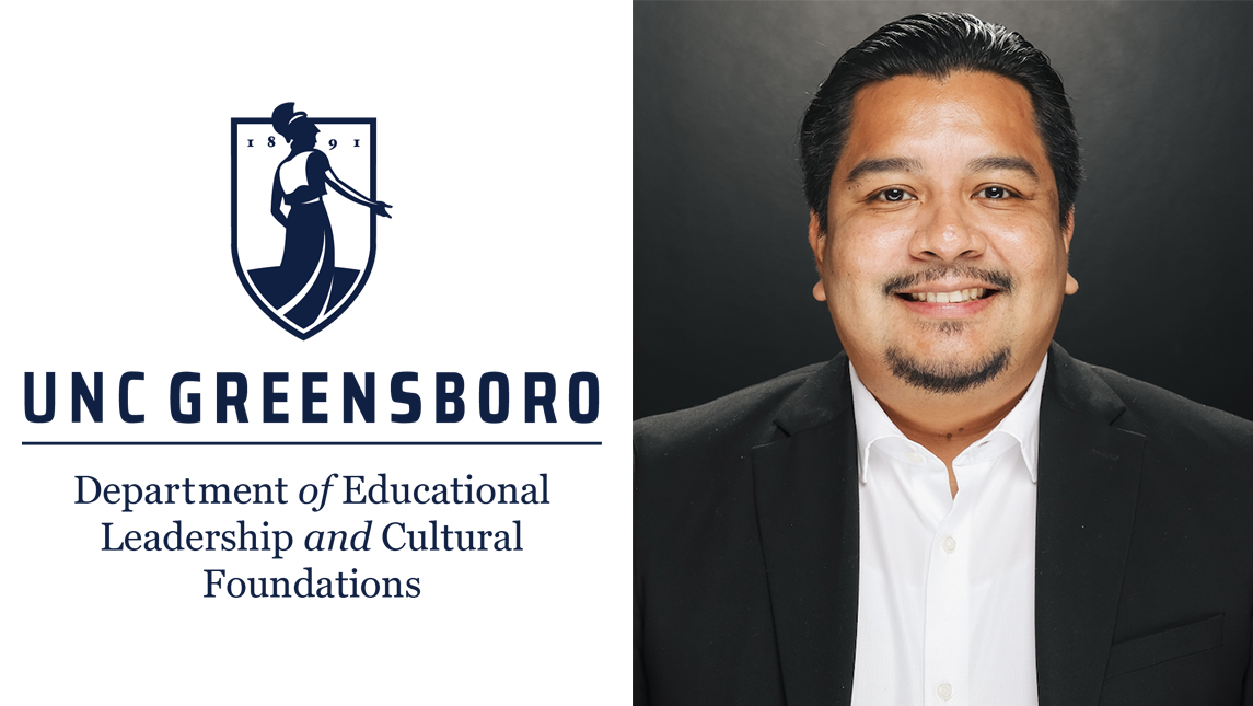 Head shot of Diego Mureño to the right of the Department of Educational Leadership and Cultural Foundations logo