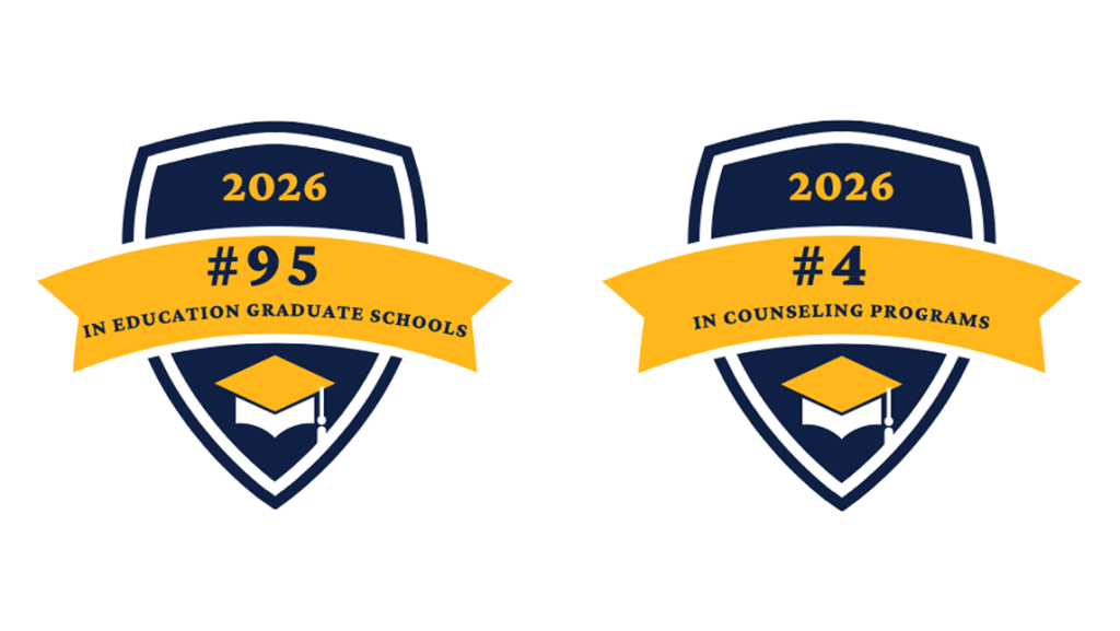 Graphic banner showing the U.S. News & World Report rankings of 95th in Graduate Schools of Education and 4th in Counseling programs