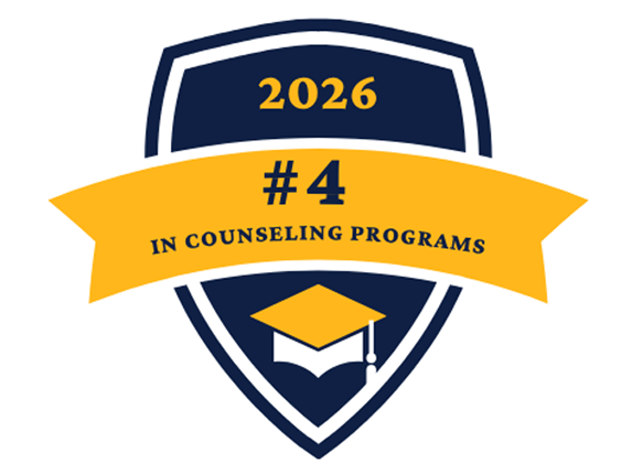 Graphic banner showing the U.S. News & World Report rankings of 95th in Graduate Schools of Education and 4th in Counseling programs