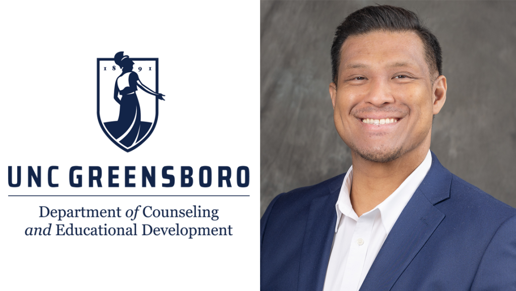 Headshot of Dr. Christian Chan to the right of the Department of Counseling and Educational Development logo