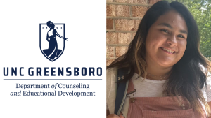 headshot of Alana Martinez next to the Department of Counseling and Educational Development logo