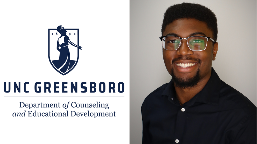 Headshot of Emanuel Smith next to the Department of Counseling and Educational Development logo