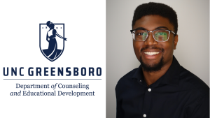 Headshot of Emanuel Smith next to the Department of Counseling and Educational Development logo